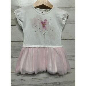 EMC Tutu Dress Girls 9M‎ White Pink Floral Rhinestone Tulle NWT